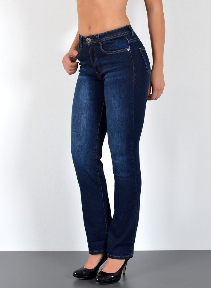 ESRA Straight-Jeans G600 High Waist Straight Fit Jeans Damen, bis Übergröße / Plus Size Größe, Damen Straight Leg Jeans Hochbund, Gerade Schnitt Jeans Damen Große Größen, Damen Regular Jeans Hose von ESRA