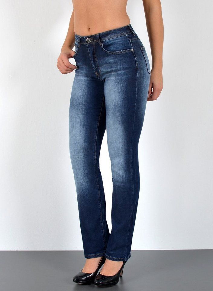 ESRA Straight-Jeans G600 High Waist Straight Fit Jeans Damen, bis Übergröße / Plus Size Größe, Damen Straight Leg Jeans Hochbund, Gerade Schnitt Jeans Damen Große Größen, Damen Regular Jeans Hose von ESRA