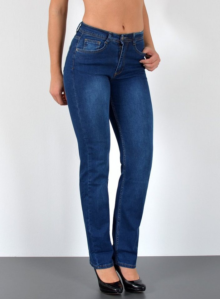 ESRA Straight-Jeans G600 High Waist Straight Fit Jeans Damen, bis Übergröße / Plus Size Größe, Damen Straight Leg Jeans Hochbund, Gerade Schnitt Jeans Damen Große Größen, Damen Regular Jeans Hose von ESRA