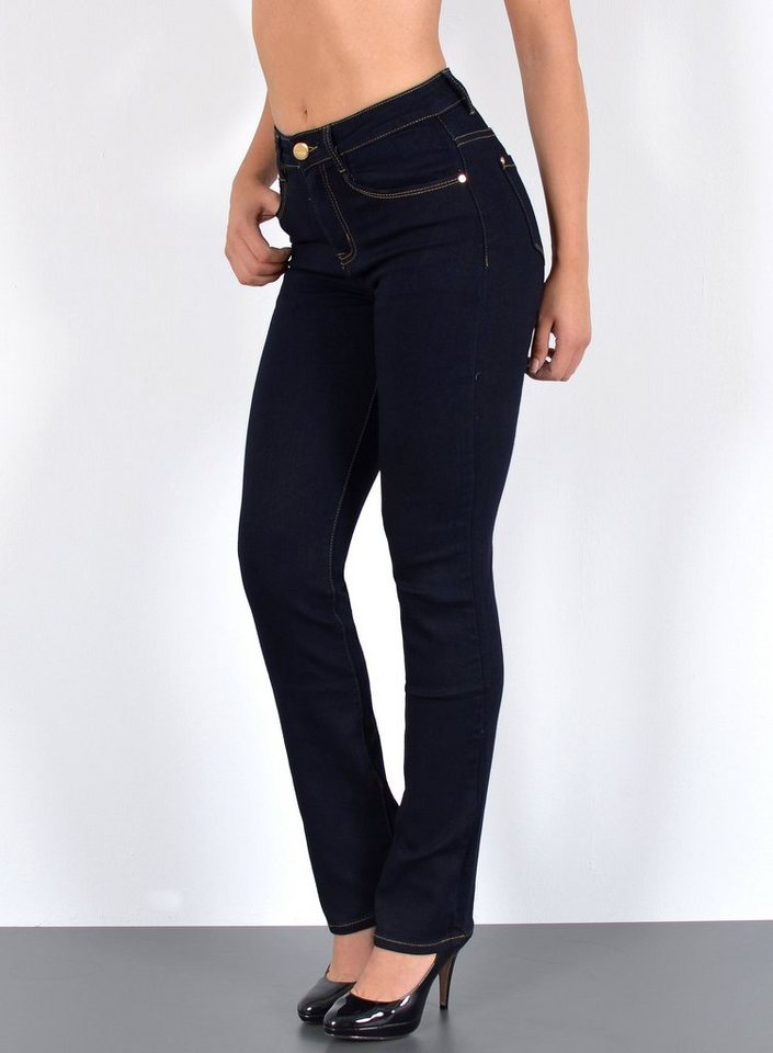 ESRA Straight-Jeans G600 High Waist Straight Fit Jeans Damen, bis Übergröße / Plus Size Größe, Damen Straight Leg Jeans Hochbund, Gerade Schnitt Jeans Damen Große Größen, Damen Regular Jeans Hose von ESRA