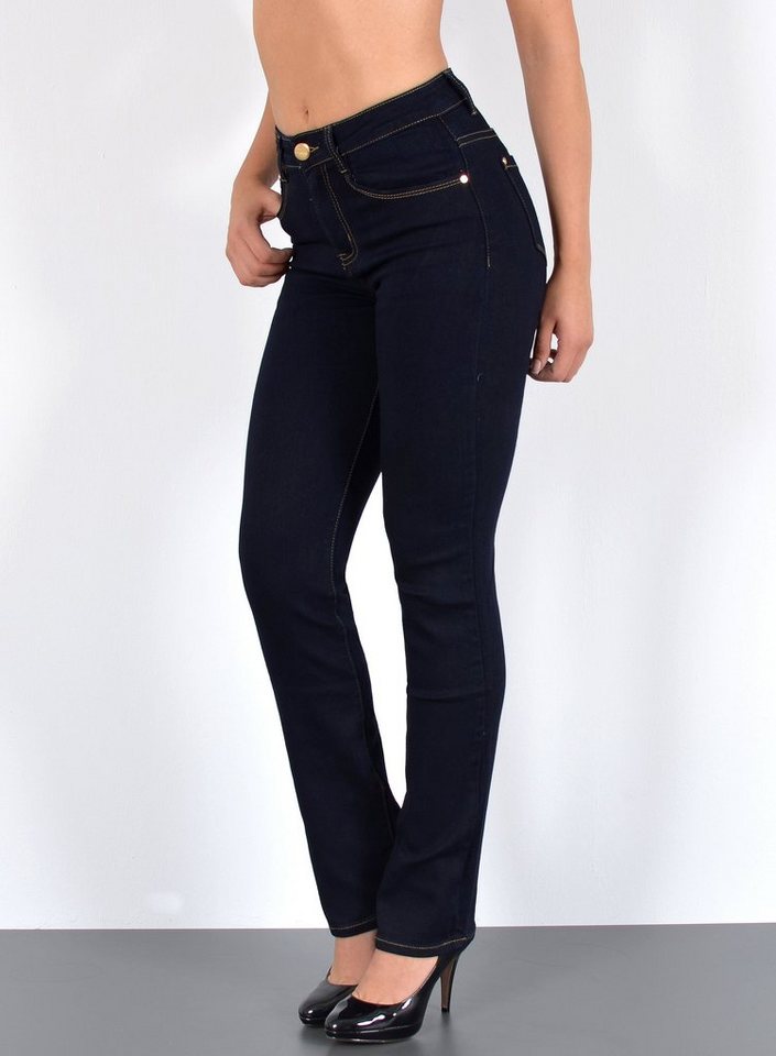 ESRA Straight-Jeans Damen Straight Leg Jeans hohe Leibhöhe Stretch-Jeans Regular Jeans G6 High Waist Straight Fit Jeans Damen Regular Hose bis Übergröße von ESRA