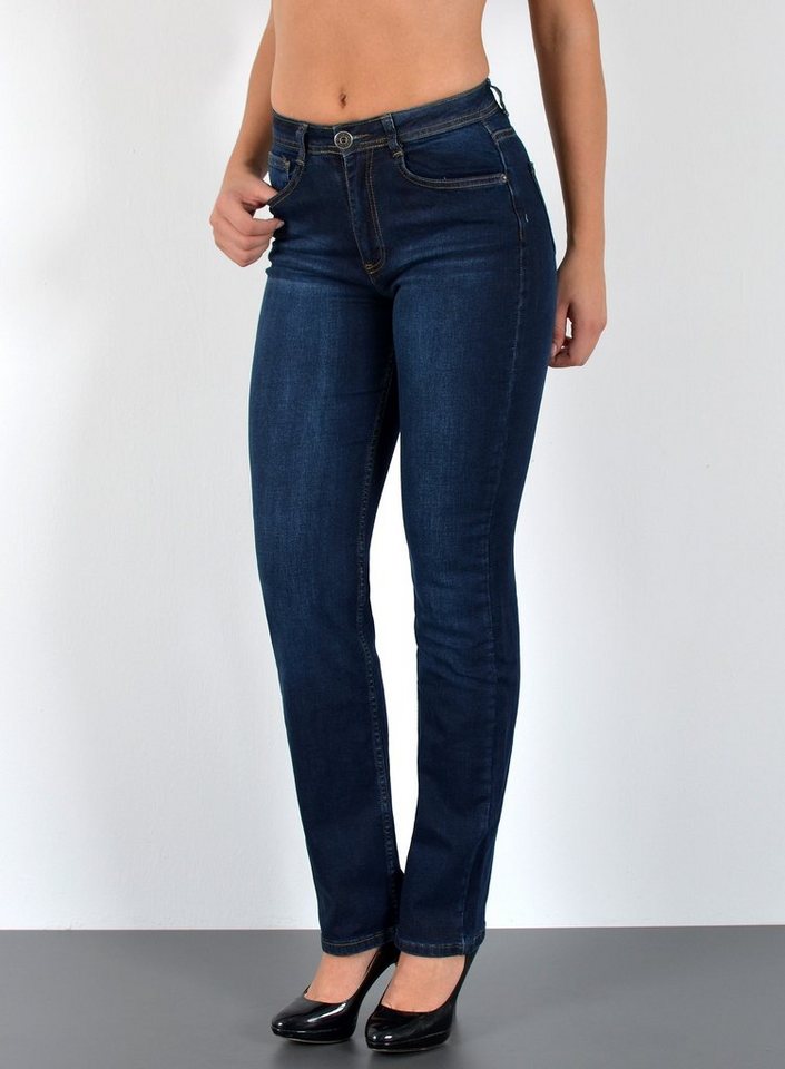 ESRA Straight-Jeans G600 High Waist Straight Fit Jeans Damen, bis Übergröße / Plus Size Größe, Damen Straight Leg Jeans Hochbund, Gerade Schnitt Jeans Damen Große Größen, Damen Regular Jeans Hose von ESRA