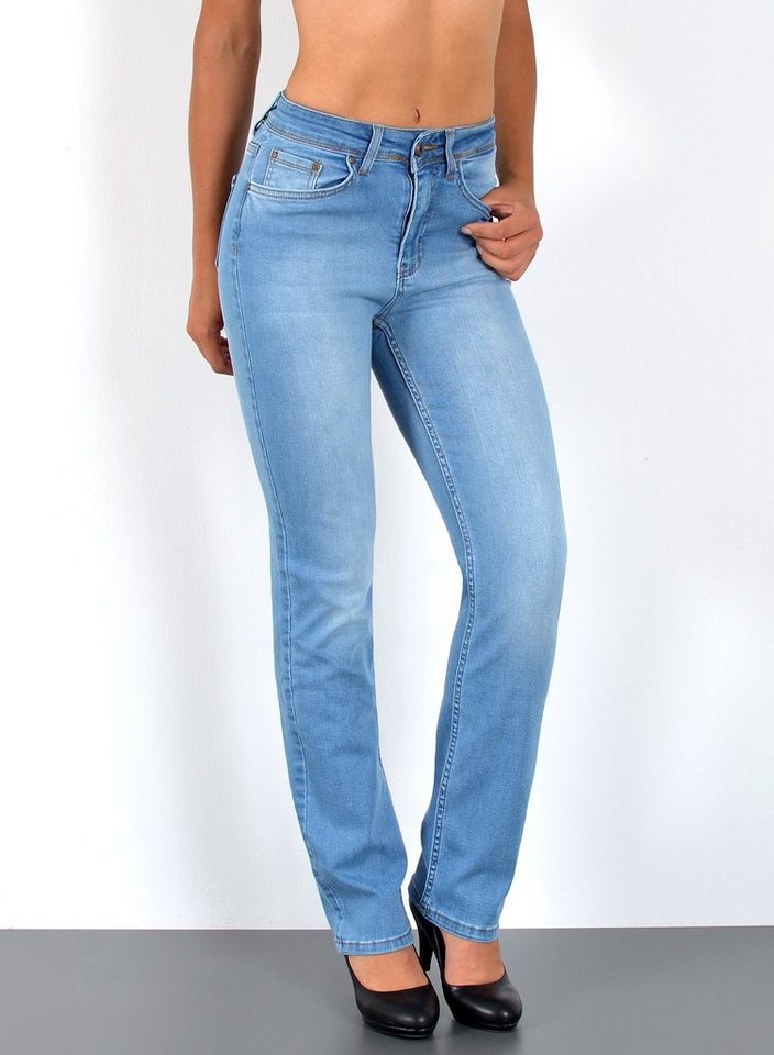 ESRA Straight-Jeans High Waist Straight Fit Jeans Damen Geradeschnitt Hose Straight High Waist Damen Jeans Straight Hose Gerade Schnitt Jeanshose Stretch von ESRA