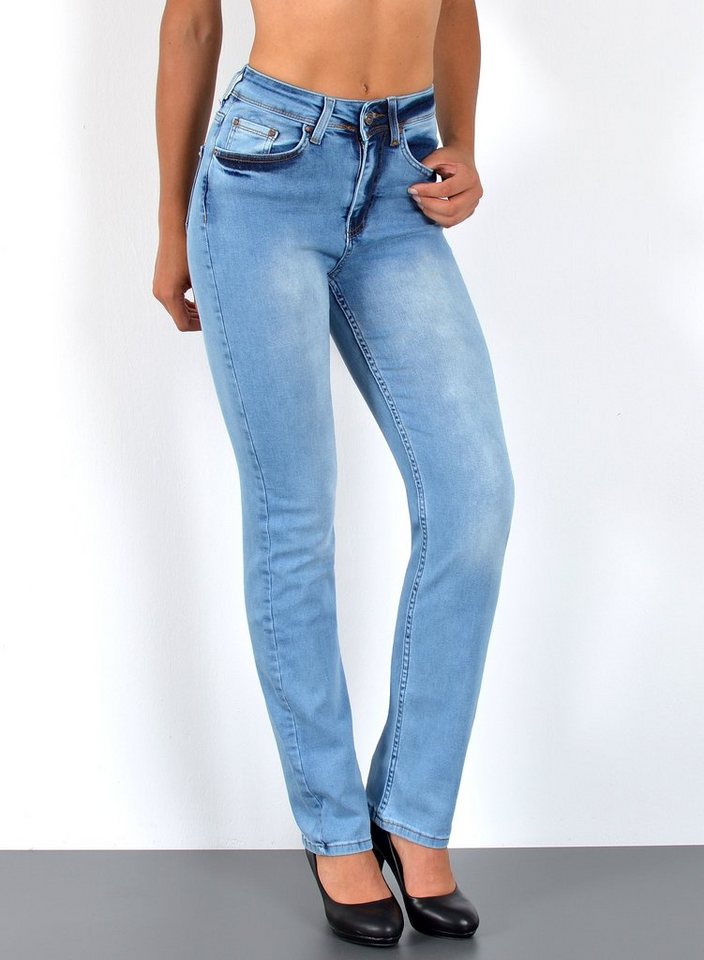 ESRA Straight-Jeans High Waist Straight Fit Jeans Damen Geradeschnitt Hose Straight High Waist Damen Jeans Straight Hose Gerade Schnitt Jeanshose Stretch von ESRA