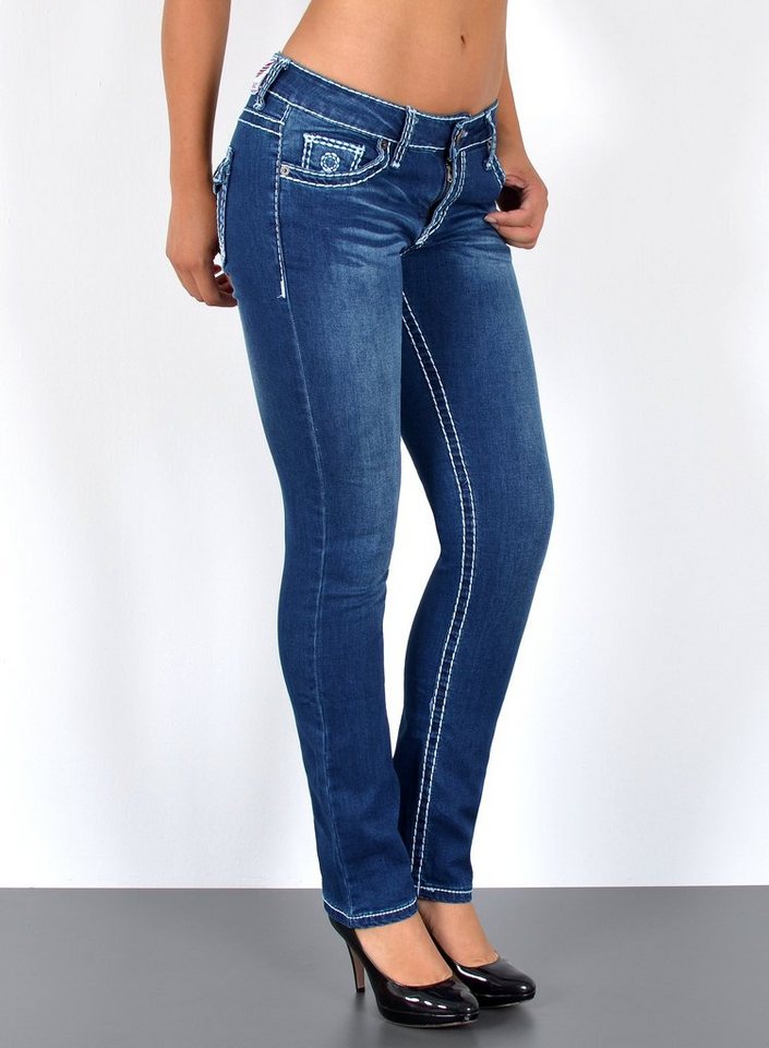 ESRA Straight-Jeans J540 Damen Straight Fit Jeans Hose mit dicker Naht, bis Übergröße / Plussize Große Größe, Straight Leg Jeanshose Hoch-Bund mit Kontrastnähten, Gerade Schnitt Jeans hohe Leibhöhe mit Stretch, Straight Jeans mit weißer Naht hoher Bund, Damen Jeans, Jeans Damen, Damen Jeanshose mit dicken Nähten, Jeans Damen Hose, Gerade Schnitt Jeans Damen, Jeans Damen High Waist Damen Jeans, Straight Fit Jeans Damen von ESRA