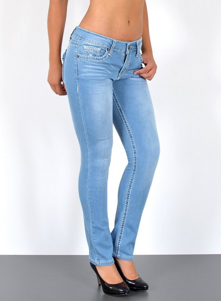 ESRA Straight-Jeans Straight Jeans Damen Jeans Hose weiße Naht Kontrastnaht bis Übergröße High Waist Jeans Damen Hose Stretch mit dicker Naht bis Plus Size von ESRA