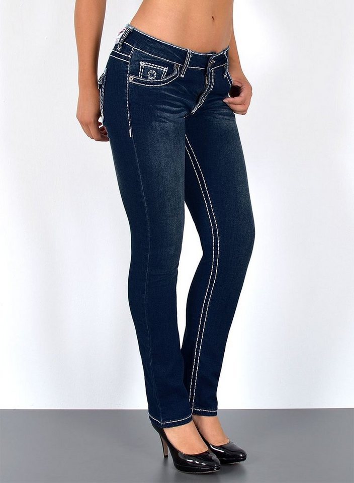 ESRA Straight-Jeans J540 Damen Straight Fit Jeans Hose mit dicker Naht, bis Übergröße / Plussize Große Größe, Straight Leg Jeanshose Hoch-Bund mit Kontrastnähten, Gerade Schnitt Jeans hohe Leibhöhe mit Stretch, Straight Jeans mit weißer Naht hoher Bund, Damen Jeans, Jeans Damen, Damen Jeanshose mit dicken Nähten, Jeans Damen Hose, Gerade Schnitt Jeans Damen, Jeans Damen High Waist Damen Jeans, Straight Fit Jeans Damen von ESRA