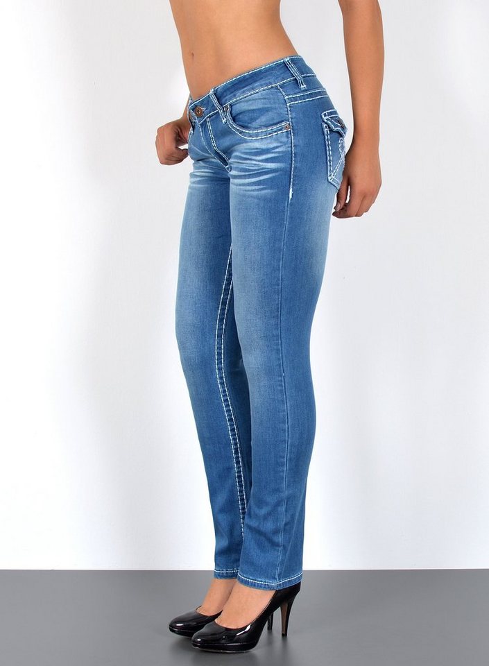 ESRA Straight-Jeans J540 Damen Straight Fit Jeans Hose mit dicker Naht, bis Übergröße / Plussize Große Größe, Straight Leg Jeanshose Hoch-Bund mit Kontrastnähten, Gerade Schnitt Jeans hohe Leibhöhe mit Stretch, Straight Jeans mit weißer Naht hoher Bund, Damen Jeans, Jeans Damen, Damen Jeanshose mit dicken Nähten, Jeans Damen Hose, Gerade Schnitt Jeans Damen, Jeans Damen High Waist Damen Jeans, Straight Fit Jeans Damen von ESRA