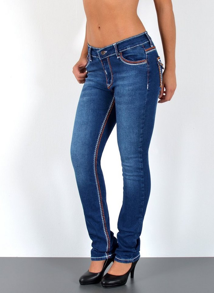 ESRA Straight-Jeans J755 High Waist Straight Fit Jeans Damen mit dicker Naht, bis Übergröße / Plus Size Größe, Damen Straight Leg Jeans mit Kontrastnähten Hoch Bund, Damen Gerade Schnitt Jeans mit weißer / roter Naht Große Größen, Regular Fit Jeans Hose, Damen Jeans, Jeans Damen, Damen Jeanshose mit dicken Nähten, Jeans Damen Hose Große Größe, Jeans Damen High Waist Damen Jeans, Straight Fit Jeans Damen von ESRA