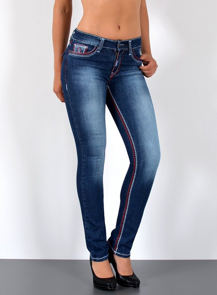 ESRA Straight-Jeans Damen Straight Jeans mit Kontrastnähten Hoch Bund bis Übergröße J755 High Waist Straight Jeans Damen mit dicker Naht Stretch Jeans Regular von ESRA
