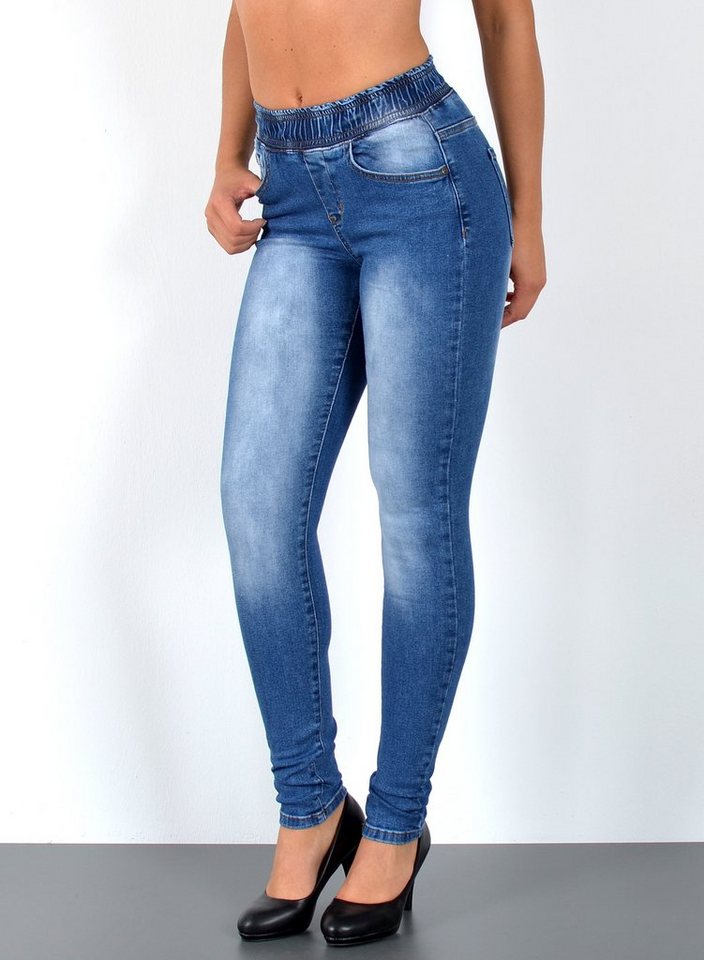 ESRA Stretch-Jeans J440 Damen High Waist Skinny Jeans, elastischer Gummibund, elastischer Gummizug, Enge Röhrenjeans Hoch Bund mit Stretch-Anteil, bis Übergröße / Plussize Größe von ESRA