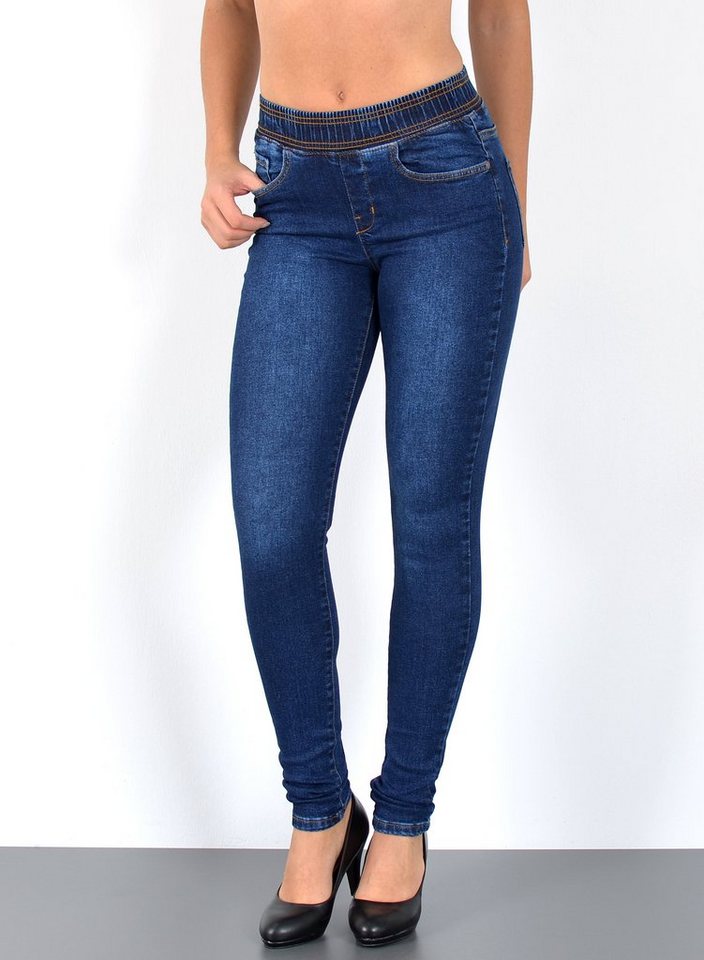 ESRA Stretch-Jeans J440 Damen High Waist Skinny Jeans, elastischer Gummibund, elastischer Gummizug, Enge Röhrenjeans Hoch Bund mit Stretch-Anteil, bis Übergröße / Plussize Größe von ESRA