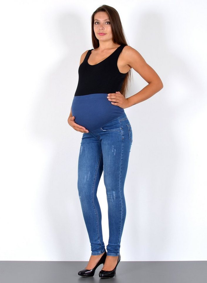 ESRA Umstandsjeans J533 Skinny Fit Schwangerschaftshose mit elastischem Bund, Schwangerschaftsjeans mit hoher Leibhöhe und Stretch, Übergröße / Plussize Große Größe, Umstandshose für Schwangerschaft Skinny, Risse / Destroy Effekte, Maternity Jeans Hose Umstandsjeans Skinny High Waist, mit elastischem Bund, Damen Jeans Destroyed Look, Damen Hose Destroyed Risse von ESRA