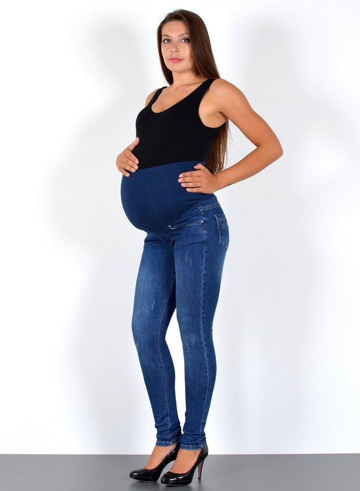 ESRA Umstandsjeans J533 Skinny Fit Schwangerschaftshose mit elastischem Bund, Schwangerschaftsjeans mit hoher Leibhöhe und Stretch, Übergröße / Plussize Große Größe, Umstandshose für Schwangerschaft Skinny, Risse / Destroy Effekte, Maternity Jeans Hose Umstandsjeans Skinny High Waist, mit elastischem Bund, Damen Jeans Destroyed Look, Damen Hose Destroyed Risse von ESRA