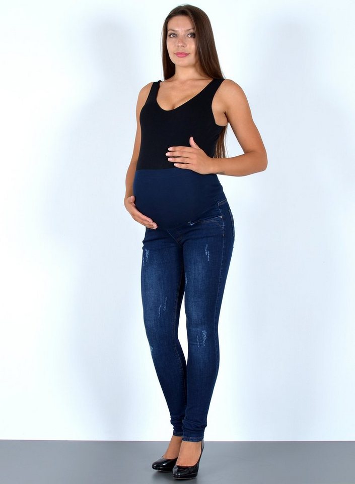 ESRA Umstandsjeans J533 Skinny Fit Schwangerschaftshose mit elastischem Bund, Schwangerschaftsjeans mit hoher Leibhöhe und Stretch, Übergröße / Plussize Große Größe, Umstandshose für Schwangerschaft Skinny, Risse / Destroy Effekte, Maternity Jeans Hose Umstandsjeans Skinny High Waist, mit elastischem Bund, Damen Jeans Destroyed Look, Damen Hose Destroyed Risse von ESRA