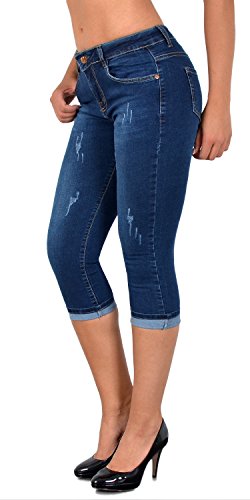 ESRA Damen Capri Jeans Hose Damen Caprihose 3/4 Jeans-Hose kurz bis Übergröße C15 von ESRA