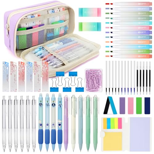 ESSALOO 63 Stück Schulsachen Aesthetic Clean Girl mit Mäppchen, 12 Pastell Textmarker, 5 Gelstifte, 6 Druckbleistifte, 4 Radierbare Gelstifte, Aesthetic School Stuff & Schreibwaren Set Mädchen, Lila ESSALOO 63 Stück Schulsachen Aesthetic Clean Girl mit Mäppchen, 12 Pastell Textmarker, 5 Gelstifte, 6 Druckbleistifte, 4 Radierbare Gelstifte, Aesthetic School Stuff & Schreibwaren Set Mädchen, Lila von ESSALOO