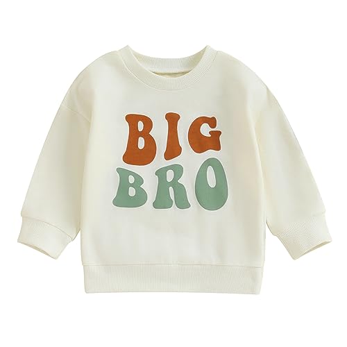 ESSECMBS Kinder Baby Jungen Familie Passendes Sweatshirt Strampler für Brüder Langarm Rundhalsausschnitt Little/Big Brothers Strampler Hemd Familie Brüder Kleidung (Big Bro Beige, 3-4 Years) von ESSECMBS