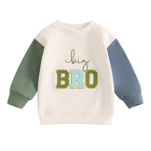 ESSECMBS Kinder Baby Jungen Familie Passendes Sweatshirt Strampler für Brüder Langarm Rundhalsausschnitt Little/Big Brothers Strampler Hemd Familie Brüder Kleidung (Big Bro Beige 1, 18-24 Months) von ESSECMBS