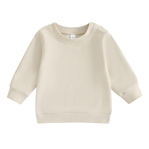 ESSECMBS Kleinkind Baby Jungen Daliy Sweatshirt Kleidung Langarm Rundhalsausschnitt Einfarbig Oberteile Kleiner Junge Frühling Herbst Baumwolle Hemd Kleidung (Aprikose, 0-6 Months) von ESSECMBS