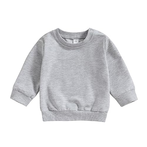 ESSECMBS Kleinkind Baby Jungen Daliy Sweatshirt Kleidung Langarm Rundhalsausschnitt Einfarbig Oberteile Kleiner Junge Frühling Herbst Baumwolle Hemd Kleidung (Grau, 12-18 Months) von ESSECMBS