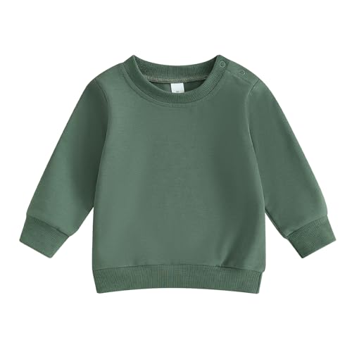 ESSECMBS Kleinkind Baby Jungen Daliy Sweatshirt Kleidung Langarm Rundhalsausschnitt Einfarbig Oberteile Kleiner Junge Frühling Herbst Baumwolle Hemd Kleidung (Grün, 12-18 Months) von ESSECMBS