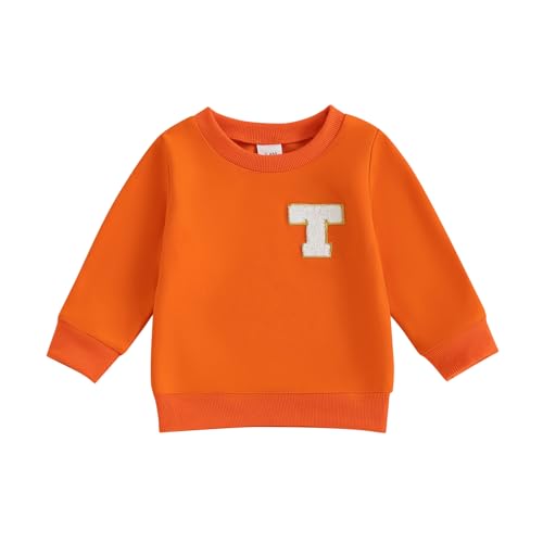 ESSECMBS Kleinkind Baby Jungen Daliy Sweatshirt Kleidung Langarm Rundhalsausschnitt Einfarbig Oberteile Kleiner Junge Frühling Herbst Baumwolle Hemd Kleidung (Orange, 0-6 Months) von ESSECMBS