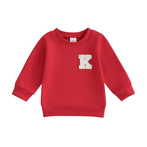 ESSECMBS Kleinkind Baby Jungen Daliy Sweatshirt Kleidung Langarm Rundhalsausschnitt Einfarbig Oberteile Kleiner Junge Frühling Herbst Baumwolle Hemd Kleidung (Rot, 12-18 Months) von ESSECMBS
