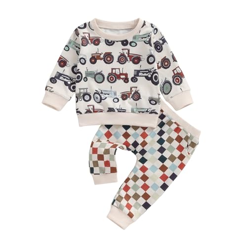 Kleinkind Baby Jungen Traktor Trainingsanzüge 2PCS Set Langarm Traktoren Sweatshirt Elastische Taille Hosen mit Kordelzug Jungen Warme Weiche Traktor Outfits Hosen Set (Aprikose, 2-3 Years) von ESSECMBS