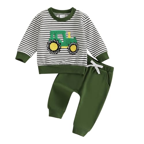 Kleinkind Baby Jungen Traktor Trainingsanzüge 2PCS Set Langarm Traktoren Sweatshirt Elastische Taille Hosen mit Kordelzug Jungen Warme Weiche Traktor Outfits Hosen Set (Armeegrün, 2-3 Jahre) von ESSECMBS