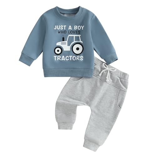 Kleinkind Baby Jungen Traktor Trainingsanzüge 2PCS Set Langarm Traktoren Sweatshirt Elastische Taille Hosen mit Kordelzug Jungen Warme Weiche Traktor Outfits Hosen Set (Blau, 2-3 Years) von ESSECMBS