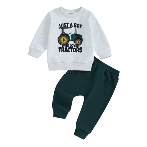 Kleinkind Baby Jungen Traktor Trainingsanzüge 2PCS Set Langarm Traktoren Sweatshirt Elastische Taille Hosen mit Kordelzug Jungen Warme Weiche Traktor Outfits Hosen Set (Grau 3, 6-12 Months) von ESSECMBS