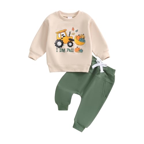 Kleinkind Baby Jungen Traktor Trainingsanzüge 2PCS Set Langarm Traktoren Sweatshirt Elastische Taille Hosen mit Kordelzug Jungen Warme Weiche Traktor Outfits Hosen Set (Khaki, 18-24 Months) von ESSECMBS