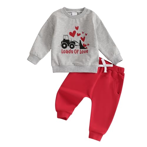 ESSECMBS Kleinkind Baby Jungen Traktor Trainingsanzüge 2PCS Set Langarm Traktoren Sweatshirt Elastische Taille Hosen mit Kordelzug Jungen Warme Weiche Traktor Outfits Hosen Set (Rot 1, 3-4 Years) von ESSECMBS