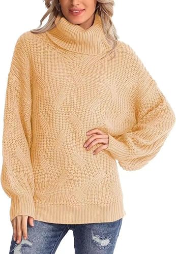 ESSENJUN Rollkragenpullover Strickpullover Damen Pullover Sweater Strickpulli mit Elegant Langarm Tops (Gelb XL) von ESSENJUN