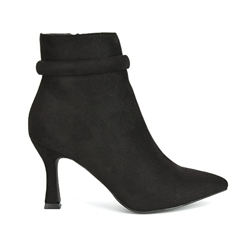 ESSEX GLAM Damen Stiefeletten mit spitzem Zehenbereich, Stiletto-Absatz, Größe 36-42, schwarzes Wildlederimitat, 39 EU ESSEX GLAM Damen Stiefeletten mit spitzem Zehenbereich, Stiletto-Absatz, Größe 36-42, schwarzes Wildlederimitat, 39 EU von ESSEX GLAM