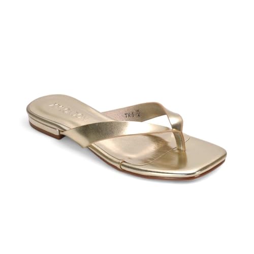 ESSEX GLAM Flache Damen-Sandalen, Zehenträger, Slip-On-Flip-Flops, Sommer, quadratischer Zehenbereich, Größe 36-42, metallic-goldfarben, 38 EU ESSEX GLAM Flache Damen-Sandalen, Zehenträger, Slip-On-Flip-Flops, Sommer, quadratischer Zehenbereich, Größe 36-42, metallic-goldfarben, 38 EU von ESSEX GLAM