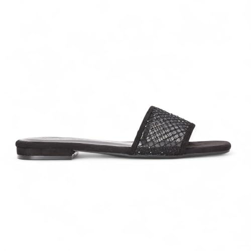ESSEX GLAM Flache Damen-Sandalen mit Strasssteinen, offener Zehenbereich, Wildlederimitat, Sommerurlaub, Größe 36-42, schwarzes Wildlederimitat, 37 EU von ESSEX GLAM