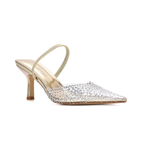 ESSEX GLAM Slingback-Pumps für Damen, transparenter Pfennigabsatz, Plexiglas, Diamanten, Spitze, Party-Sandalen, Größe 36-42, metallic-goldfarben, 38 EU ESSEX GLAM Slingback-Pumps für Damen, transparenter Pfennigabsatz, Plexiglas, Diamanten, Spitze, Party-Sandalen, Größe 36-42, metallic-goldfarben, 38 EU von ESSEX GLAM