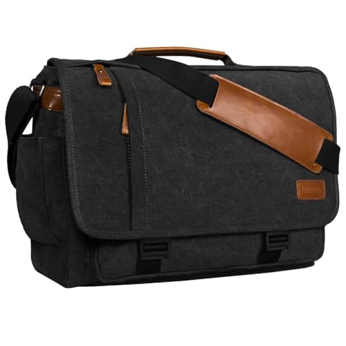 ESTARER Laptoptasche 17 Zoll Umhängetasche Canvas für Arbeit Uni aus Canvas SCHWARZ von ESTARER