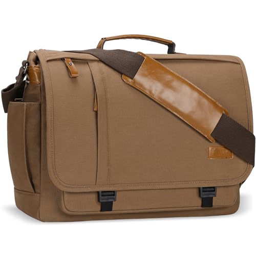 ESTARER 17,3 Zoll Laptop Messenger Bag Herren Wasserabweisende Leinwand Umhängetasche für Arbeit Büro Braun von ESTARER