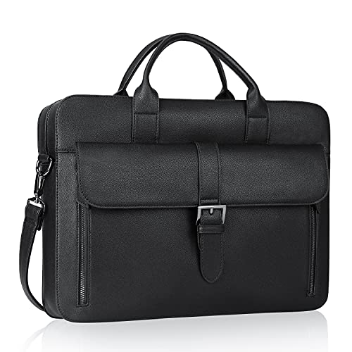 Estarer Herren-Aktentasche aus Leder, 39,6 cm (15,6 Zoll), Messenger-Schultertasche für Arbeit, Büro, Geschenke für Ihn, Schwarz , Aktentasche von ESTARER