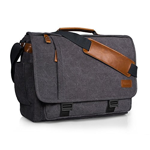 Estarer Laptoptasche 17 Zoll Umhängetasche Canvas für Arbeit Uni Grau von ESTARER