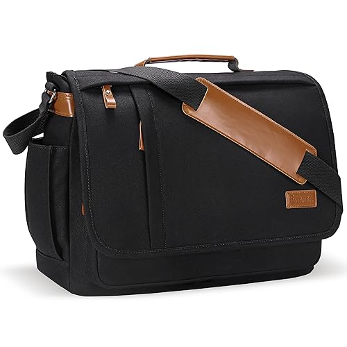 ESTARER Umhängetasche Herren/Groß Laptoptasche 15.6 Zoll für Arbeit Uni aus Canvas SCHWARZ von ESTARER