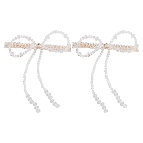 1 x 2 x elegante Haarnadel mit Perlen und Schleife, für Damen, Pferdeschwanz-Haarspange von ESTCNK
