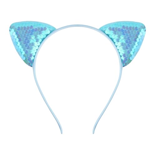 ESTCNK Einzigartige Katze Ohr Haarband verziert funkelnde blaue Pailletten Kopfbedeckungen Cosplay Stirnband für Frauen Mädchen und den täglichen Gebrauch von ESTCNK