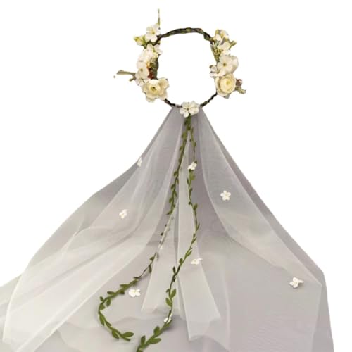 ESTCNK Modischer Haarreif mit langem Tüll und Blumendekor, Haarschmuck für Damen von ESTCNK