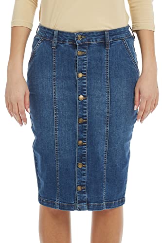 ESTEEZ Damen Denim Bleistiftrock Knopfleiste Midi Jeansrock Knielang, blau, 48 von ESTEEZ