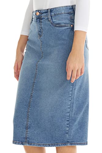 ESTEEZ Denim Jeans Röcke für Frauen Midi Länge - Damen Bleistift Stretch Bescheidene Jeansröcke - Mailand, Vintage-Blau, 42 von ESTEEZ