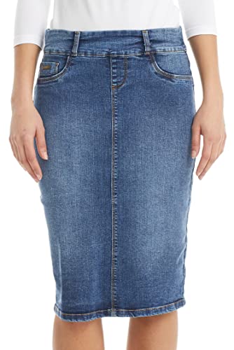 Esteez Damen Denim-Rock / Stretch-Jeans, knielang, Boston - Blau - 42 von ESTEEZ